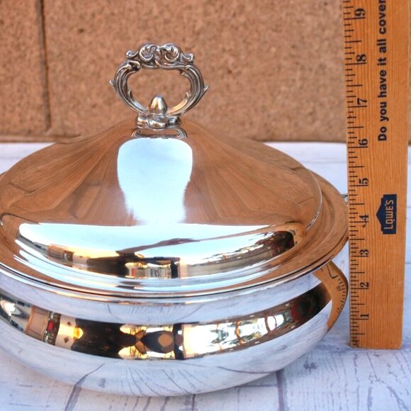 ENGLISH SILVER MFG CORP USA BY LEONARD FOOTED CASSEROLE DISH WITH LID - Picture 7 of 16
